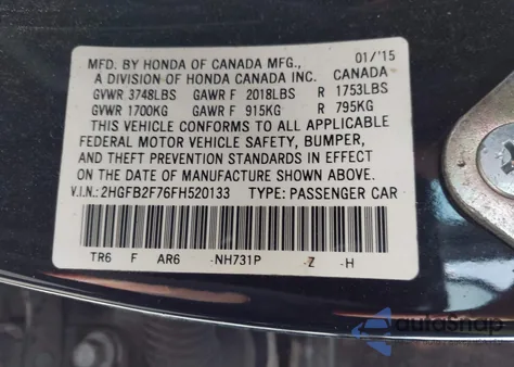 2015 Honda Civic Se из США, поврежденный, VIN 2HGFB2F76FH520133